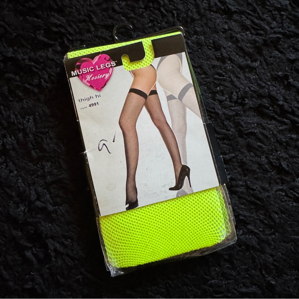 Music Legs Bright Yellow Green Fishnet Thigh Highs